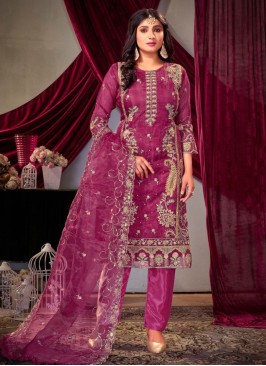 Scintillating Moti Pink Organza Salwar Suit