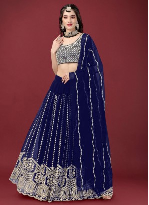Scintillating Navy Blue Faux Georgette Designer Lehenga Choli