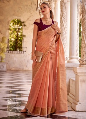 Scintillating Peach Saree