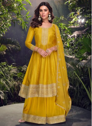 Scintillating Viscose Yellow Jacquard Work Trendy Salwar Kameez