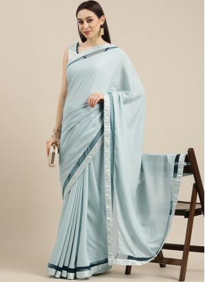 Sea Blue Color Poly Silk Fancy Saree