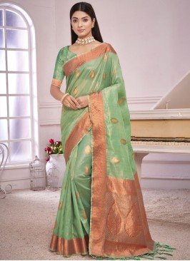 Sea Green Color Organza Festive Wear Saree