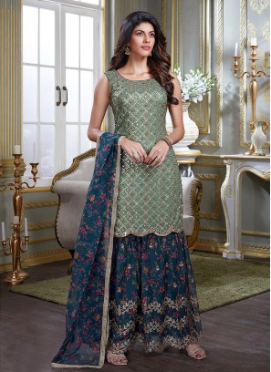 Sea Green And Blue Color Georgette Sharara Suit