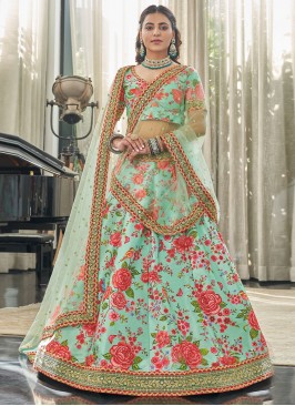 Sea Green Art Silk Sequins Designer Lehenga Saree