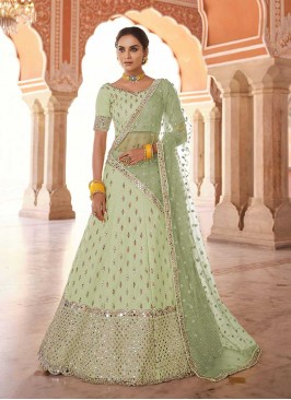 Sea Green Art Silk Zari Work Lehenga