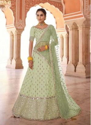 Sea Green Art Silk Zari Work Lehenga