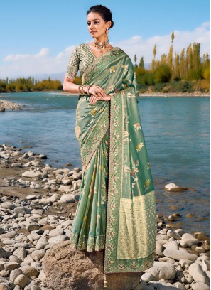 Sea Green Banarasi Silk Trendy Saree