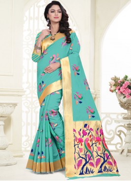 Sea Green Banarasi Silk Weaving Classic Saree