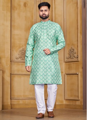 Sea Green Banglori Silk Printed Kurta