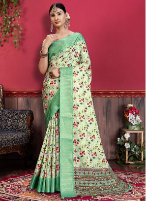 Sea Green Border Reception Contemporary Saree