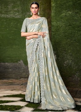 Sea Green Border Sangeet Contemporary Saree