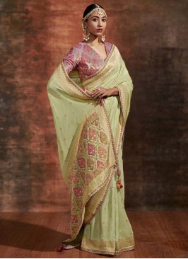 Sea Green Border Wedding Trendy Saree