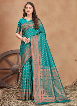 Sea Green Ceremonial Banarasi Silk Classic Saree