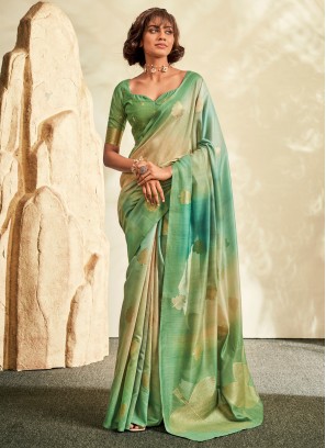 Sea Green Ceremonial Khadi Silk Trendy Saree