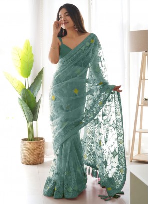 Sea Green Ceremonial Net Designer Saree