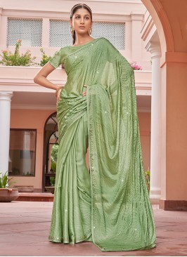 Sea Green Chiffon Satin Swarovski Classic Saree