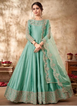 Sea Green color Art silk Desinger Anakali Suit