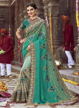 Sea Green Color Art Silk Wedding Wear Saree