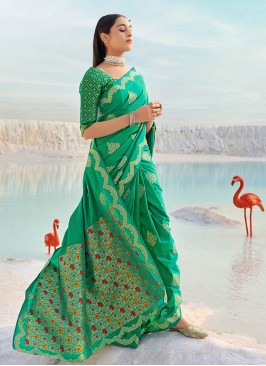 Sea Green Color Banarasi Silk Saree