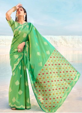 Sea Green Color Banarasi Silk Saree