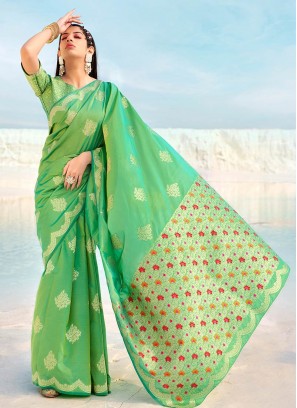 Sea Green Color Banarasi Silk Saree