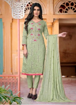 Sea Green Color Chanderi Unstitched Dress
