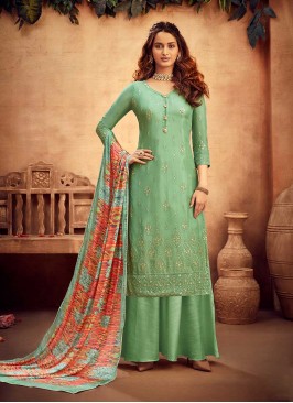 Sea Green Color Chiffon Salwar Suit