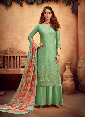 Sea Green Color Chiffon Salwar Suit