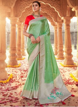 Sea Green Color Classic Saree