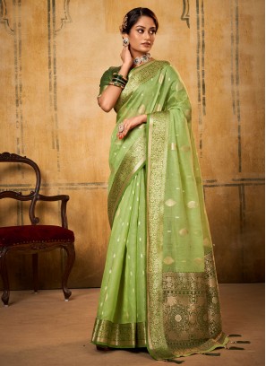 Sea Green Color Contemporary Saree