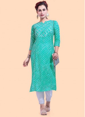 Sea Green Color Cotton Kurti Set