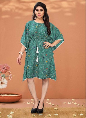Sea Green Color Crepe Kaftan