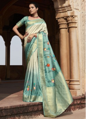 Sea Green Color Designer Saree