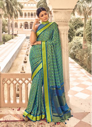 Sea Green Color Digital Print Patola Saree