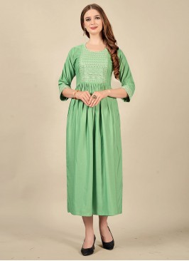 Sea Green Color Floor Length Kurti