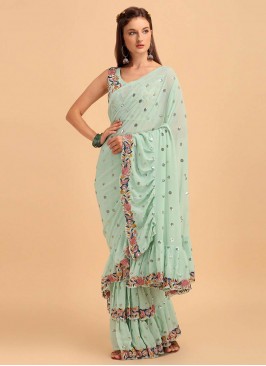 Sea Green Color Georgette Designer Saree