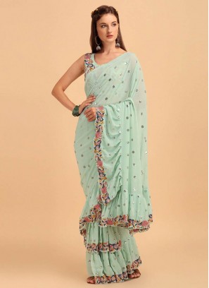 Sea Green Color Georgette Designer Saree