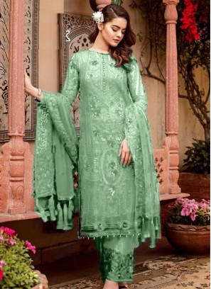 Sea Green Color Georgette Embroidered Pakistani Suit