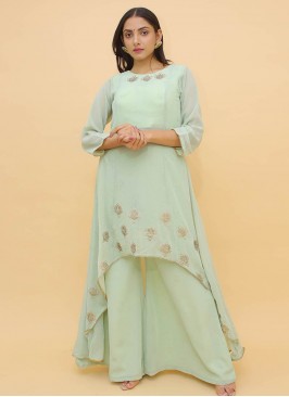 Sea Green Color Georgette Plazzo Suit