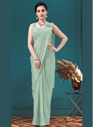 Sea Green Color Georgette Ready To Wear Saree