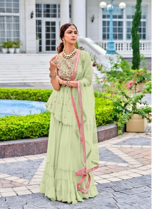 Sea Green Color Georgette Readymade Sharara Suit