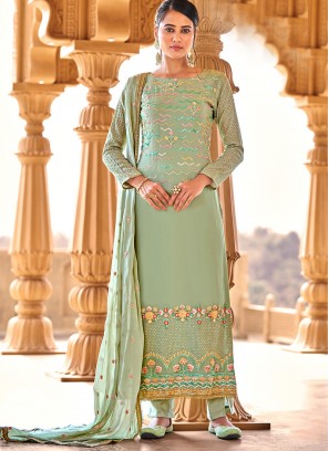 Sea Green Color Georgette Sequins Work Salwar Suit