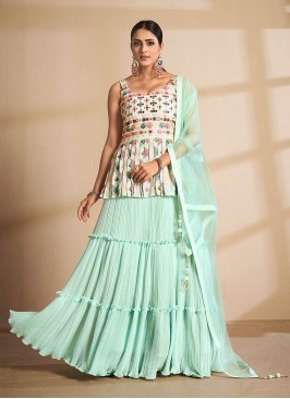 Sea Green Color Georgette Sequnis Work Plazzo Dres