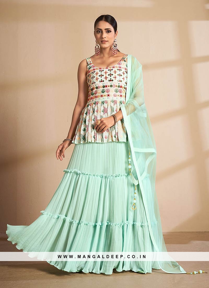 Buy Sea Green and Teal Embroidered Work Readymade Designer Gown Online