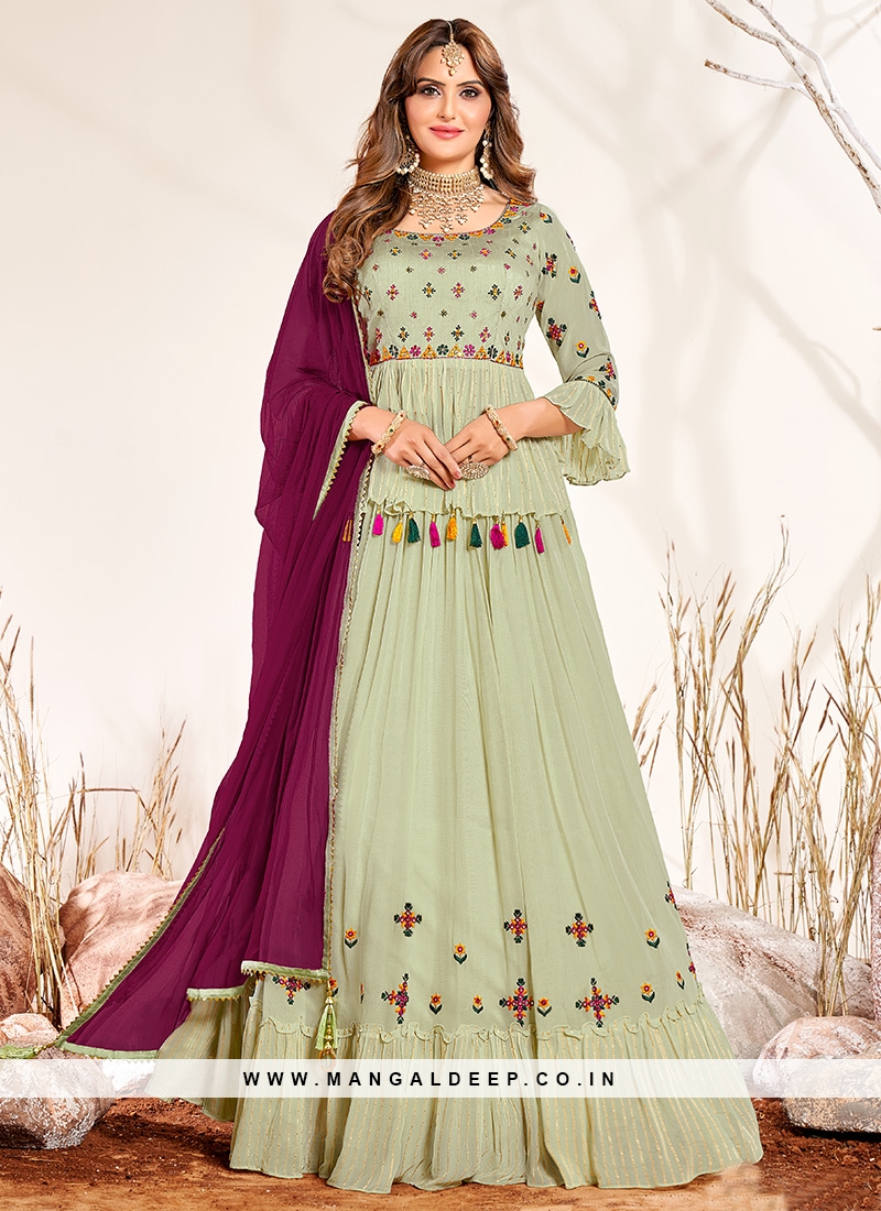 Pista green georgette peplum lehenga choli 9803