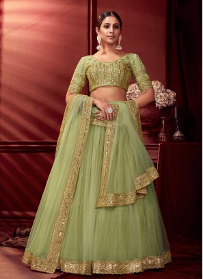 Sea Green Color Net And Satin Lehenga Choli