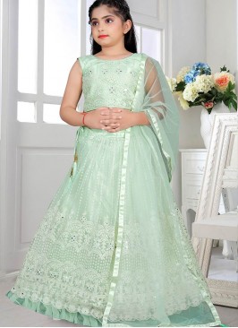 Sea Green Color Net Lucknowi Work Lehenga