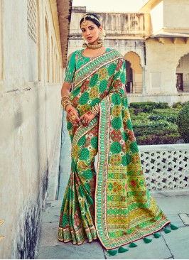 Sea Green Color Pure Silk Saree For Wedding