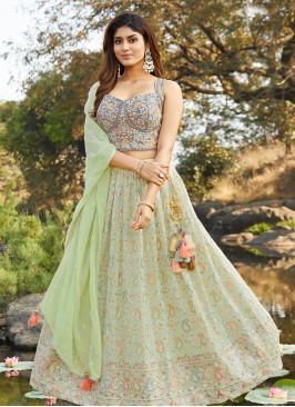 Sea Green Color Sequins Work Georgette Lehenga