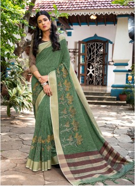 Sea Green Color Silk Fancy Saree